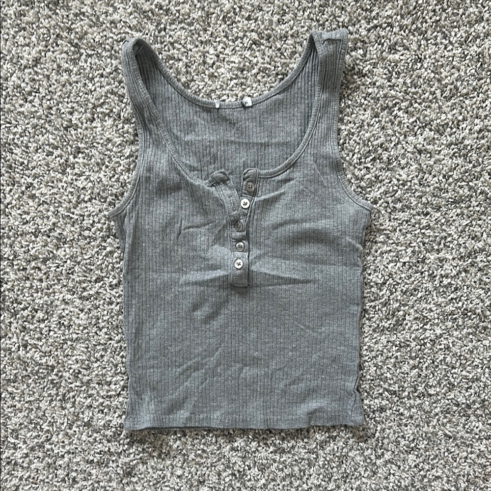 Gray Ribbed Tank Top